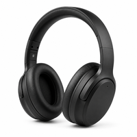 Black wireless headphones on a light background